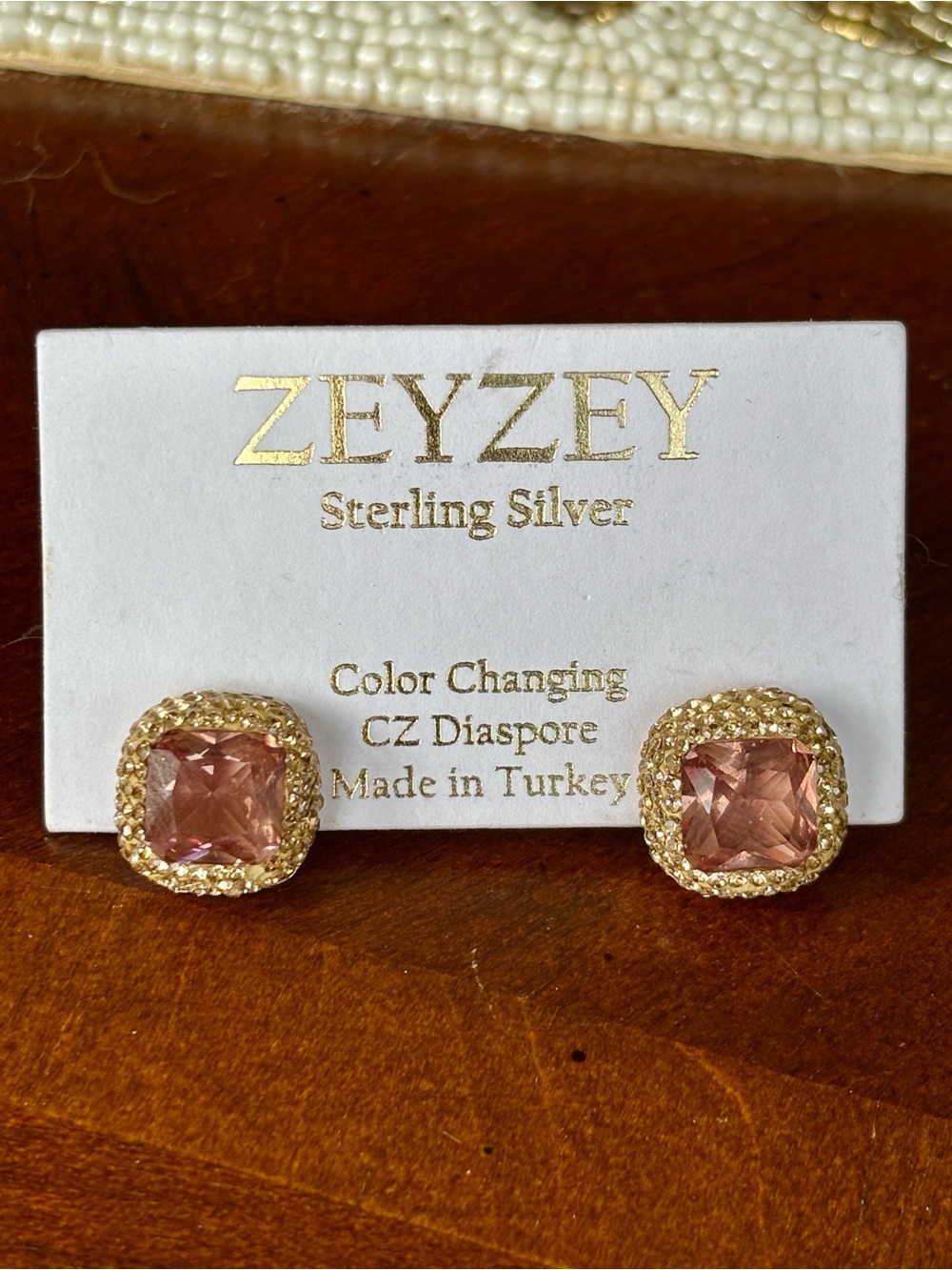 ZEYZEY 925 sterling silver stud earrings square color changing CZ diaspore stone